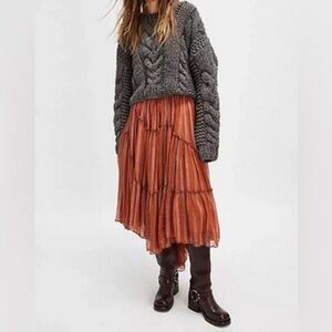 Free People One Ember Terracotta Striped MIDI Skirt